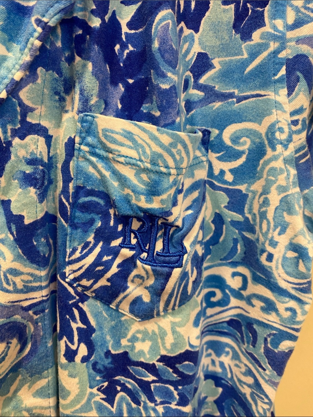 Ralph Lauren Blue & White Floral Short-Sleeve Button-Down Sleep Shirt Sz M - Picture 5 of 9